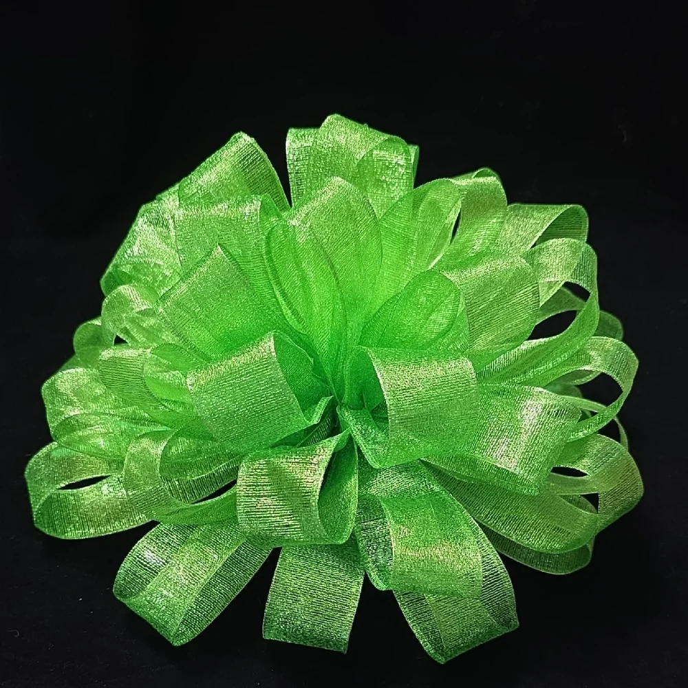 Christmas Tree Bow Topper, Lime Green Sheer Ribbon Tree Topper 44 Loop Bow #1of4